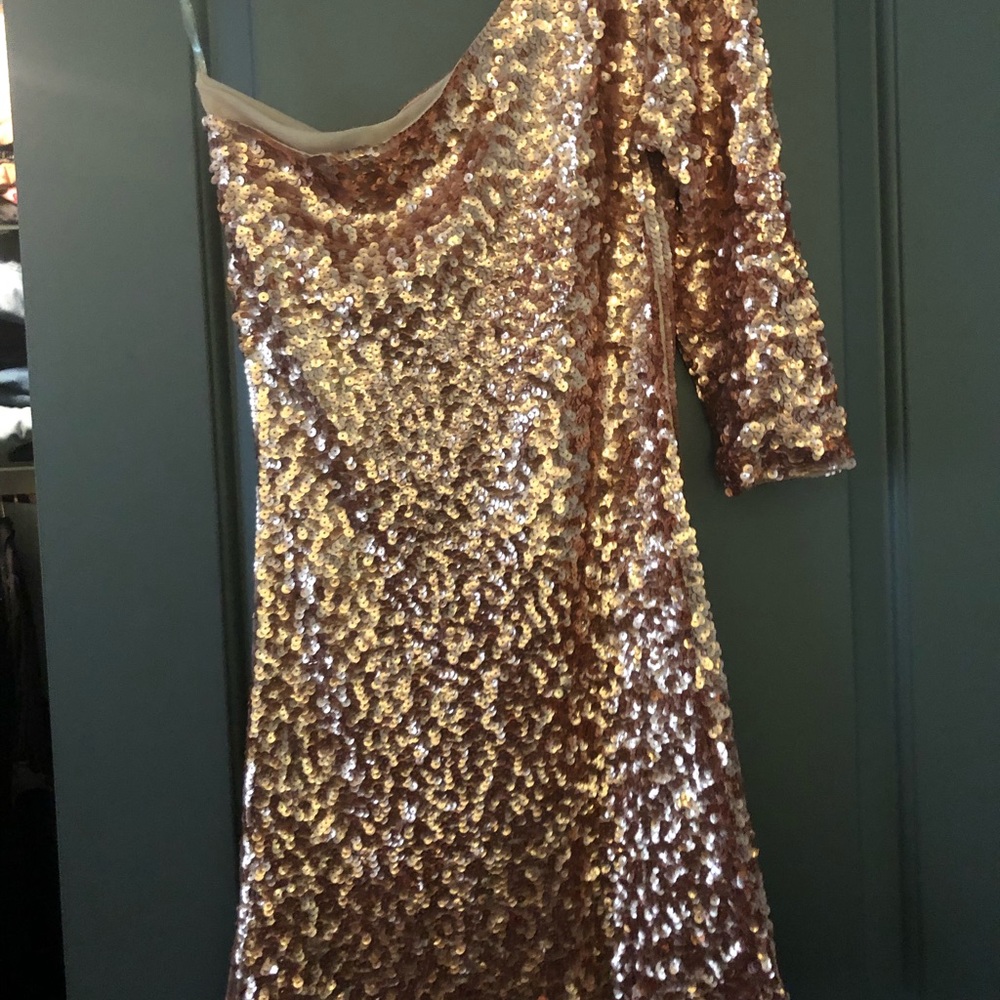 Rose Gold one shoulder Sequin Dress